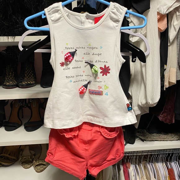 Chapeau Pointu, Girls Toddler Size 24 Mths, White Tank w/Pink short Matching set - Picture 3 of 9